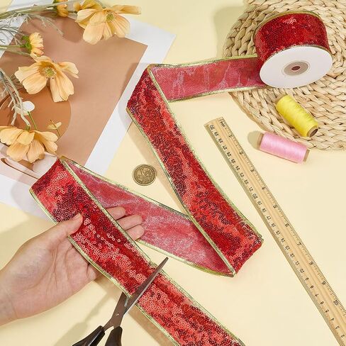 MAYJOYDIY 10 ياردة شريط ترتر أخضر شبكي تقليم 2 بوصة عيد الميلاد موضوع البوليستر شريط مسطح سباركلي مع شىء صغير من البلاستيك لتغليف الهدايا الأزهار الحرفية الأقواس إكليل عطلة الديكور in Kuwait