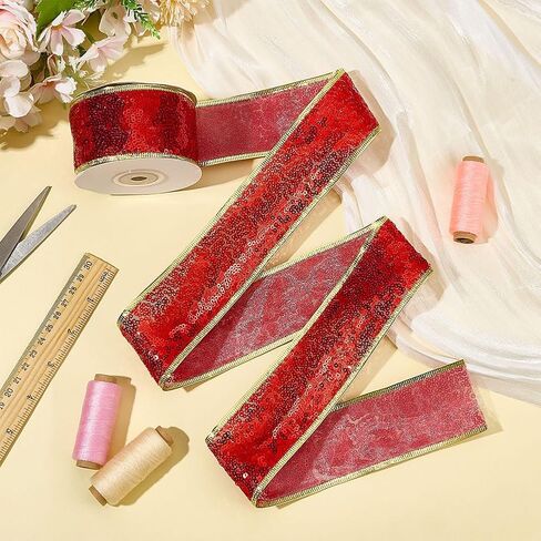 MAYJOYDIY 10 ياردة شريط ترتر أخضر شبكي تقليم 2 بوصة عيد الميلاد موضوع البوليستر شريط مسطح سباركلي مع شىء صغير من البلاستيك لتغليف الهدايا الأزهار الحرفية الأقواس إكليل عطلة الديكور in Kuwait