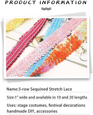 1 Inch Wide x 10 Yards Elastic Sequin Trim - Sparkly Stretch Glitter Ribbon for Sewing, Crafts, Clothing Decoration, Costume DIY (Black) in Saudi Arabia