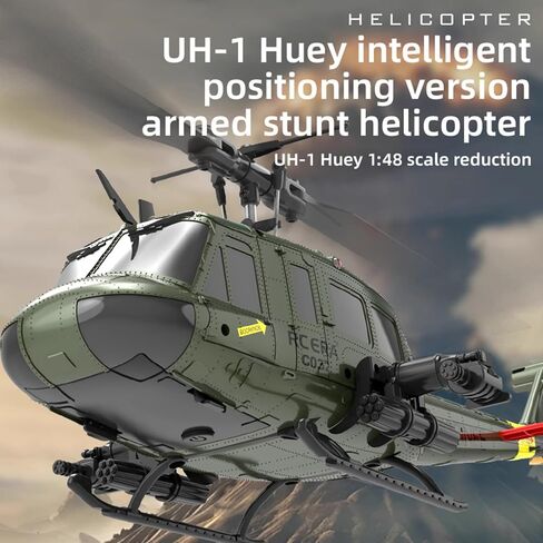 C032 UH-1 Huey طائرة هليكوبتر للتحكم عن بعد، 1/48 مقياس Flybarless Stunts RC هليكوبتر للبالغين مع بطاريتين هدية تحديد المواقع للتدفق البصري لعشاق الجيش RTF (أصفر) in Saudi Arabia