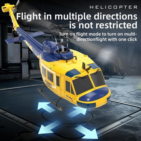 C032 UH-1 Huey طائرة هليكوبتر للتحكم عن بعد، 1/48 مقياس Flybarless Stunts RC هليكوبتر للبالغين مع بطاريتين هدية تحديد المواقع للتدفق البصري لعشاق الجيش RTF (أصفر) in Saudi Arabia