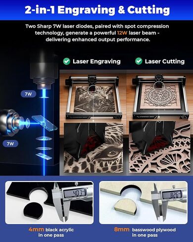 ATOMSTACK Swift Laser Engraver للمبتدئين، قاطع ليزر بقوة 7000 ميجاوات، فئة الليزر 4، منطقة عمل 300 × 300 مم، آلة نقش بدقة 0.08 مم للخشب والجلود والمعادن المطلية والأكريليك (سويفت 7 وات) in Kuwait