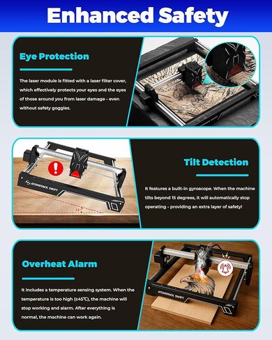 ATOMSTACK Swift Laser Engraver للمبتدئين، قاطع ليزر بقوة 7000 ميجاوات، فئة الليزر 4، منطقة عمل 300 × 300 مم، آلة نقش بدقة 0.08 مم للخشب والجلود والمعادن المطلية والأكريليك (سويفت 7 وات) in Kuwait