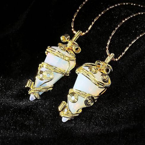 SUNYIK Handmade Wire Wrapped Conical Pendant Necklace for Women Men, Reiki Healing Faceted Hexagonal Crystal Point Pendant for Unisex in Kuwait