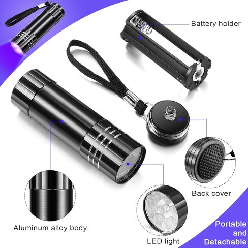 12 Pieces Blacklight Flashlights LED UV Handheld Mini Black Light Flashlight Small Portable UV Light Detector UV Flashlight 395nm 9 LED Light Torch for Pet Urine and Dry Stain, Not Included Battery in Saudi Arabia