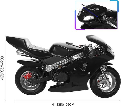 دراجة جيب تعمل بالغاز 49cc ثنائية الشوط، دراجة صغيرة تعمل بالغاز، دراجة نارية صاروخية للجيب للأطفال البالغين، دراجة نارية صغيرة مع فرامل قرصية أمامية وخلفية ومصابيح أمامية مزدوجة، تصل إلى 20 ميلاً في الساعة، أقصى حمولة 170 رطل (أسود) in Saudi Arabia
