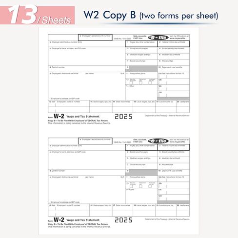 نماذج W2 2025 مع مظاريف، 6 أجزاء نماذج W-2 الضريبية 2025، نماذج W-2 مكونة من 6 أجزاء مع 25 مظروفًا ذاتي الختم، نماذج ليزر مصممة للمحاسبة (W2 6 الجزء 25 مع مظاريف) in Kuwait