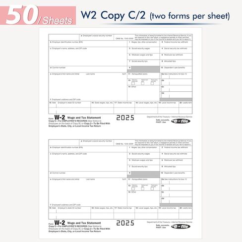W2 Forms 2025 with Envelopes,6 Part W-2 Tax Forms 2025, 6-Part W-2 Forms with 25 Self-Seal Envelopes, Laser Forms Designed for Accounting(W2 6 Part 25 with Envelopes) in Saudi Arabia