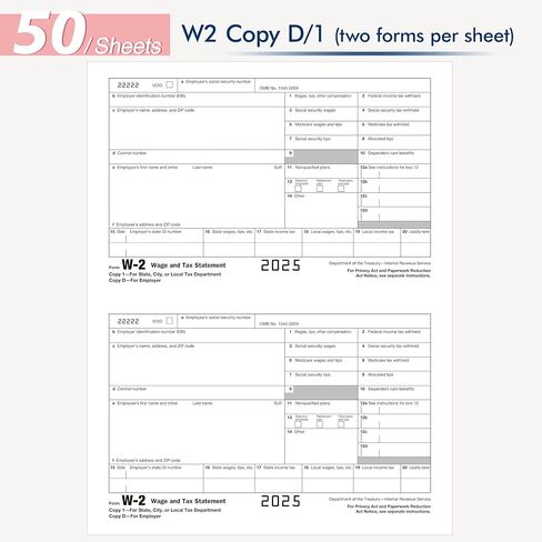 W2 Forms 2025 with Envelopes,6 Part W-2 Tax Forms 2025, 6-Part W-2 Forms with 25 Self-Seal Envelopes, Laser Forms Designed for Accounting(W2 6 Part 25 with Envelopes) in Saudi Arabia