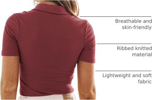 Dokotoo Womens Polo Shirts Short Sleeve V Neck Collared Basic Slim Fit Shirt Cute Summer Tops Ribbed Knit T Shirt in Kuwait