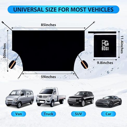 Car Windshield Snow Cover, Magnets Double Side Design 210T Waterproof Frost Guard Windshield Snow Cover with Mirror Covers, Fits Most Cars, Dust Cover and Ice Protector in All Weather (85"x 50") in Saudi Arabia