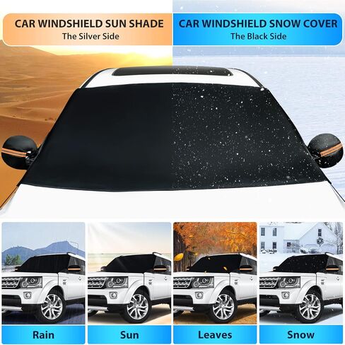 Car Windshield Snow Cover, Magnets Double Side Design 210T Waterproof Frost Guard Windshield Snow Cover with Mirror Covers, Fits Most Cars, Dust Cover and Ice Protector in All Weather (85"x 50") in Saudi Arabia