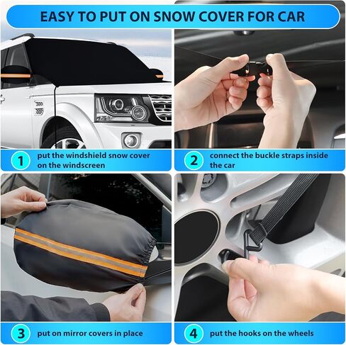 Car Windshield Snow Cover, Magnets Double Side Design 210T Waterproof Frost Guard Windshield Snow Cover with Mirror Covers, Fits Most Cars, Dust Cover and Ice Protector in All Weather (85"x 50") in Saudi Arabia