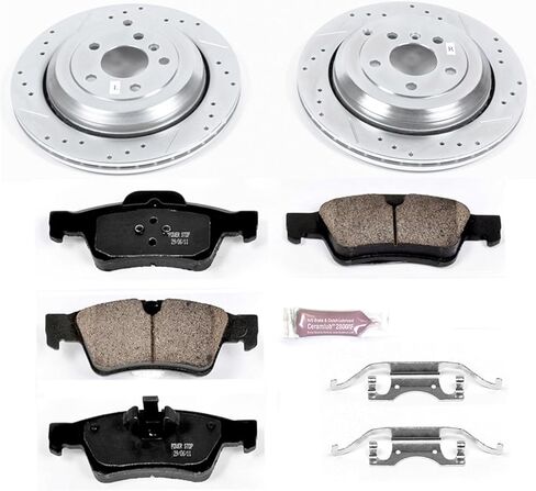 Power Stop K6708 Rear Z23 Carbon Fiber Brake Pads with Drilled & Slotted Brake Rotors Kit and 1 Rear Sensor Wire For GL320, GL350, GL450, GL550, ML550, R320, R350, R500 [Model Specific] in Saudi Arabia