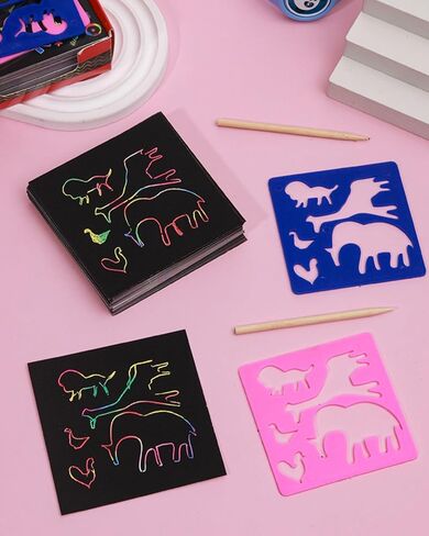 50 Pcs Scratch Art Paper Set - Mini Notes, DIY Craft Supplies for Creative Projects and Gifts-Pink in Saudi Arabia