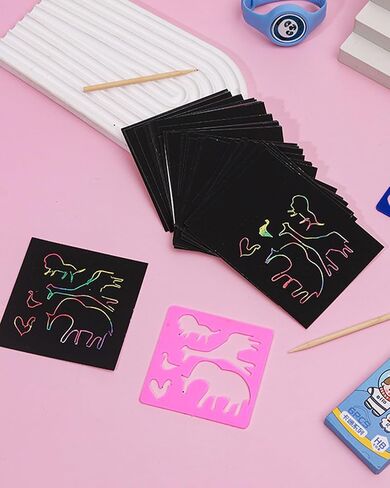50 Pcs Scratch Art Paper Set - Mini Notes, DIY Craft Supplies for Creative Projects and Gifts-Pink in Saudi Arabia