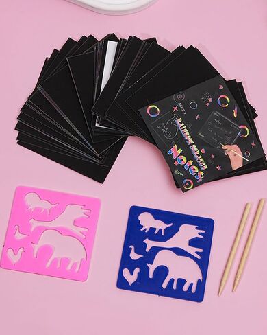 50 Pcs Scratch Art Paper Set - Mini Notes, DIY Craft Supplies for Creative Projects and Gifts-Pink in Saudi Arabia