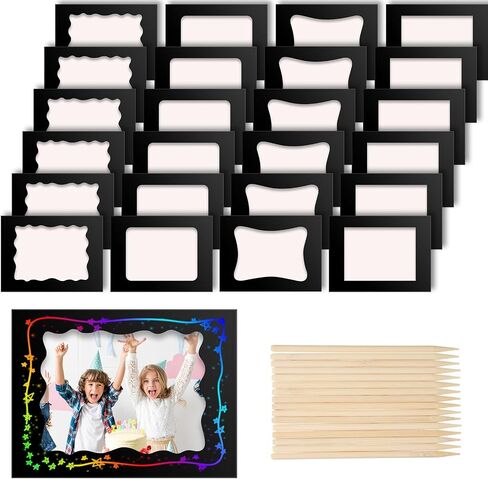 Motipuns 24 قطعة إطار الصورة الصفر الحرفية مجموعات للأطفال DIY عيد الميلاد ورقة خدش إطار الصورة مع قلم خشبي العودة إلى المدرسة 4 × 6 الأطفال صور الفصول الدراسية أنشطة عيد الميلاد ديكور in Kuwait