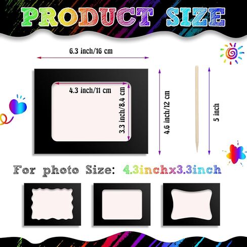 Motipuns 24 قطعة إطار الصورة الصفر الحرفية مجموعات للأطفال DIY عيد الميلاد ورقة خدش إطار الصورة مع قلم خشبي العودة إلى المدرسة 4 × 6 الأطفال صور الفصول الدراسية أنشطة عيد الميلاد ديكور in Kuwait