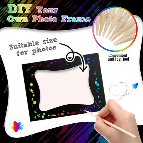 Motipuns 24 قطعة إطار الصورة الصفر الحرفية مجموعات للأطفال DIY عيد الميلاد ورقة خدش إطار الصورة مع قلم خشبي العودة إلى المدرسة 4 × 6 الأطفال صور الفصول الدراسية أنشطة عيد الميلاد ديكور in Kuwait