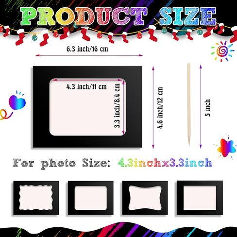 Motipuns 24 قطعة إطار الصورة الصفر الحرفية مجموعات للأطفال DIY عيد الميلاد ورقة خدش إطار الصورة مع قلم خشبي العودة إلى المدرسة 4 × 6 الأطفال صور الفصول الدراسية أنشطة عيد الميلاد ديكور in Kuwait