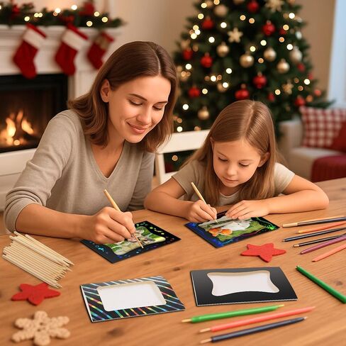 Motipuns 24 قطعة إطار الصورة الصفر الحرفية مجموعات للأطفال DIY عيد الميلاد ورقة خدش إطار الصورة مع قلم خشبي العودة إلى المدرسة 4 × 6 الأطفال صور الفصول الدراسية أنشطة عيد الميلاد ديكور in Kuwait