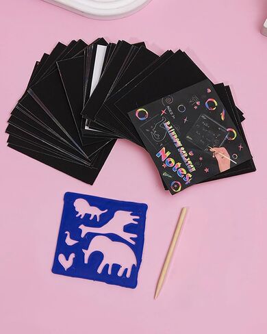 50 Pcs Scratch Art Paper Set - Mini Notes, DIY Craft Supplies for Creative Projects and Gifts-Pink in Saudi Arabia