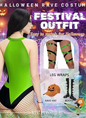بدلة نسائية من EVELUST Colorblock Shego - ملابس تنكرية مثيرة لـ Kim Possible للمهرجانات، بذلة برقبة عالية in Saudi Arabia