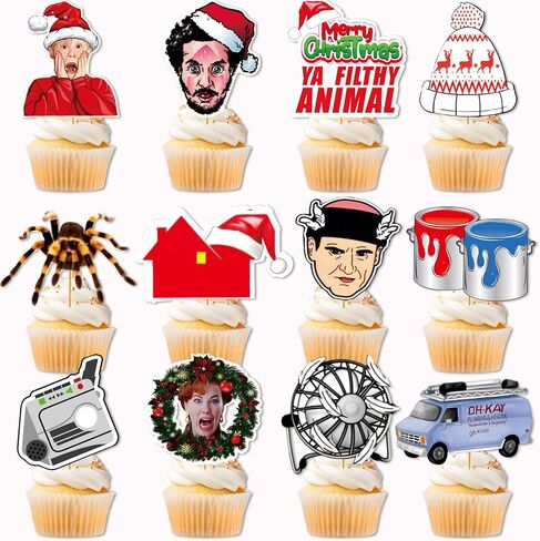 24 Pcs Home Alome Cupcake Toppers Home Alone Christmas Cake Decorations Funny Merry Christmas Ya Filthy Animal Decorations for Homes Alome Party Decorations in Saudi Arabia