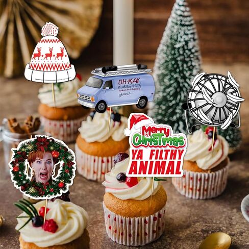 24 Pcs Home Alome Cupcake Toppers Home Alone Christmas Cake Decorations Funny Merry Christmas Ya Filthy Animal Decorations for Homes Alome Party Decorations in Saudi Arabia