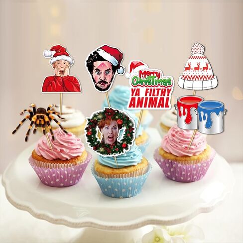 24 Pcs Home Alome Cupcake Toppers Home Alone Christmas Cake Decorations Funny Merry Christmas Ya Filthy Animal Decorations for Homes Alome Party Decorations in Saudi Arabia