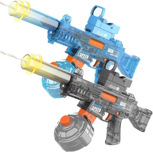 مسدس مياه كهربائي مكون من قطعتين للأطفال والكبار - مسدس مياه أوتوماتيكي، ضوء LED، تيار لمسافات طويلة لألعاب حفلات الشاطئ في الهواء الطلق في الصيف (أسود رائع وأزرق ساطع) in Kuwait