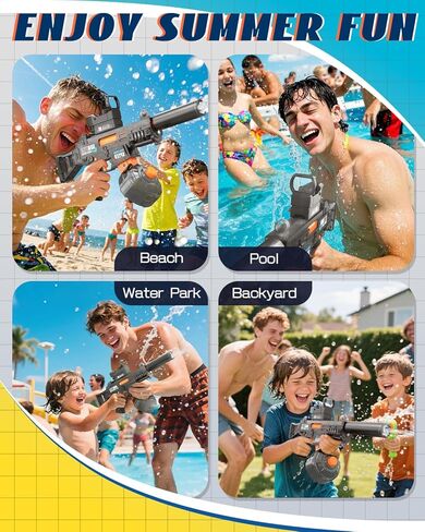 مسدس مياه كهربائي مكون من قطعتين للأطفال والكبار - مسدس مياه أوتوماتيكي، ضوء LED، تيار لمسافات طويلة لألعاب حفلات الشاطئ في الهواء الطلق في الصيف (أسود رائع وأزرق ساطع) in Kuwait