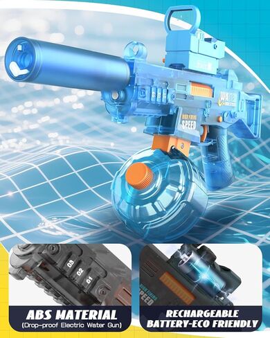 مسدس مياه كهربائي مكون من قطعتين للأطفال والكبار - مسدس مياه أوتوماتيكي، ضوء LED، تيار لمسافات طويلة لألعاب حفلات الشاطئ في الهواء الطلق في الصيف (أسود رائع وأزرق ساطع) in Kuwait