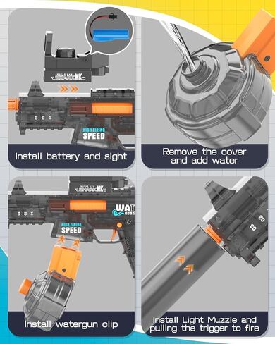 مسدس مياه كهربائي مكون من قطعتين للأطفال والكبار - مسدس مياه أوتوماتيكي، ضوء LED، تيار لمسافات طويلة لألعاب حفلات الشاطئ في الهواء الطلق في الصيف (أسود رائع وأزرق ساطع) in Kuwait