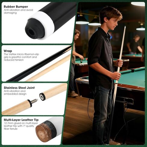JX 2-Piece Pool Cue Stick with 13mm Tip 58" Hardwood Canadian Maple Professional Billiard Pool Cue Stick 18 Oz Pool Sticks Set of 2 in Saudi Arabia