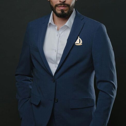 EMEGCY Rudder Brooch for Men Gold Chain Lapel Pin Rhinestone Brooch Sailboat Rudder Jacket Accessories Fashion Birthday Gift Jewelry for Men Boyfriend in Saudi Arabia