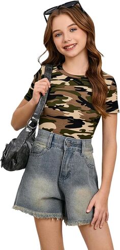 WDIRARA Girl's Newspaper Print Tank Top Round Neck Short Sleeve Slim Tee Top in Kuwait