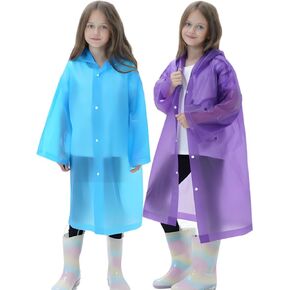 2 Pack Raincoats for Kids, Reusable Rain Ponchos with Hood and Sleeves Rain Coats for Boys and Girls in Kuwait