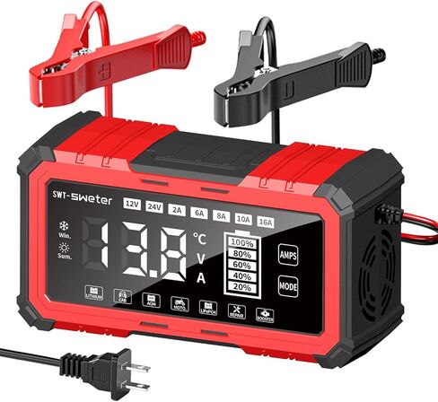 SWTsweter 16A Smart Battery Charger/Maintainer for Lithium-ion, LiFePO4, Lead Acid (AGM/Gel/SLA) - 12V/24V Automotive Charger for Car, Truck, SUV, Motorcycle, Boat, RV in Saudi Arabia