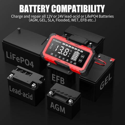 SWTsweter 16A Smart Battery Charger/Maintainer for Lithium-ion, LiFePO4, Lead Acid (AGM/Gel/SLA) - 12V/24V Automotive Charger for Car, Truck, SUV, Motorcycle, Boat, RV in Saudi Arabia