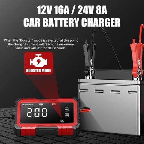 SWTsweter 16A Smart Battery Charger/Maintainer for Lithium-ion, LiFePO4, Lead Acid (AGM/Gel/SLA) - 12V/24V Automotive Charger for Car, Truck, SUV, Motorcycle, Boat, RV in Saudi Arabia