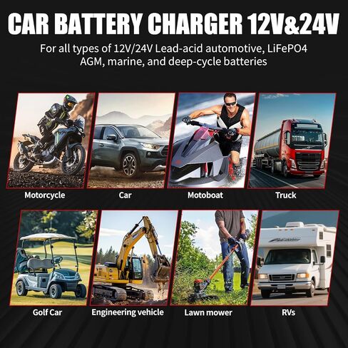 SWTsweter 16A Smart Battery Charger/Maintainer for Lithium-ion, LiFePO4, Lead Acid (AGM/Gel/SLA) - 12V/24V Automotive Charger for Car, Truck, SUV, Motorcycle, Boat, RV in Saudi Arabia