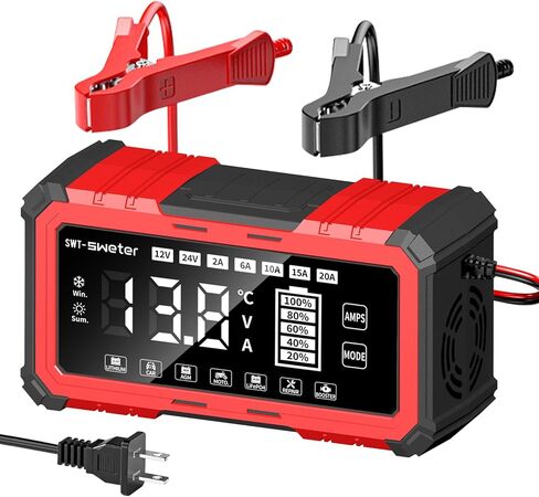20A Smart Battery Charger/Maintainer for Lithium-ion, LiFePO4, Lead Acid (AGM/Gel/SLA) - 12V/24V Automotive Charger for Car, Truck, SUV, Motorcycle, Boat, RV in Saudi Arabia