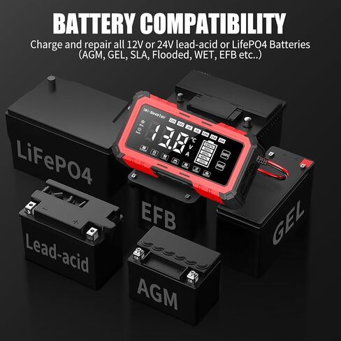 20A Smart Battery Charger/Maintainer for Lithium-ion, LiFePO4, Lead Acid (AGM/Gel/SLA) - 12V/24V Automotive Charger for Car, Truck, SUV, Motorcycle, Boat, RV in Saudi Arabia
