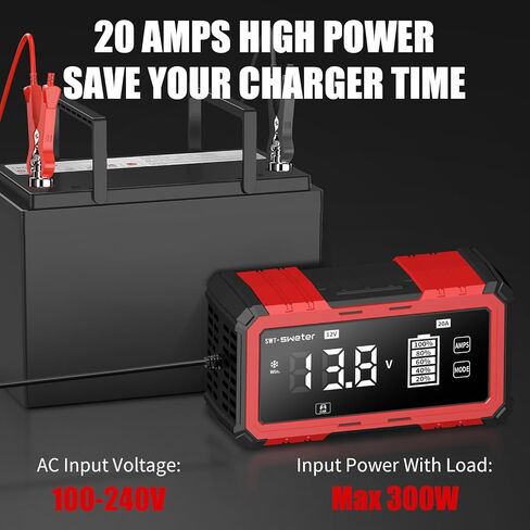 20A Smart Battery Charger/Maintainer for Lithium-ion, LiFePO4, Lead Acid (AGM/Gel/SLA) - 12V/24V Automotive Charger for Car, Truck, SUV, Motorcycle, Boat, RV in Saudi Arabia