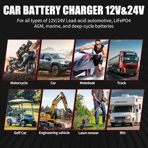 20A Smart Battery Charger/Maintainer for Lithium-ion, LiFePO4, Lead Acid (AGM/Gel/SLA) - 12V/24V Automotive Charger for Car, Truck, SUV, Motorcycle, Boat, RV in Saudi Arabia