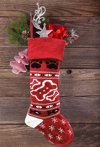 Christmas Stocking for Family Kids dogs, Knitted Dog Bone Snowflakes Red Christmas Sock for Christmas Pendant Home Hanging Ornaments Party Decoration Supplies, Holiday Xmas Hanging Stocking in Saudi Arabia