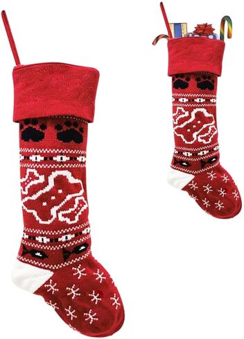 Christmas Stocking for Family Kids dogs, Knitted Dog Bone Snowflakes Red Christmas Sock for Christmas Pendant Home Hanging Ornaments Party Decoration Supplies, Holiday Xmas Hanging Stocking in Saudi Arabia