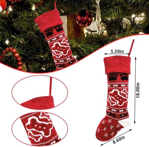 Christmas Stocking for Family Kids dogs, Knitted Dog Bone Snowflakes Red Christmas Sock for Christmas Pendant Home Hanging Ornaments Party Decoration Supplies, Holiday Xmas Hanging Stocking in Saudi Arabia